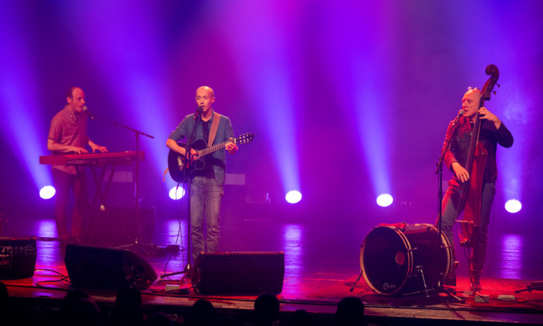 Frédéric fromet sur scene avec ses musiciens arcomik festival ©Loïc-Cousin