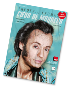 frederic fromet affiche spectacle au festivall d'humour Arcomik tete de l'humoristte en rocker pour son spectacle coeur de moqueur